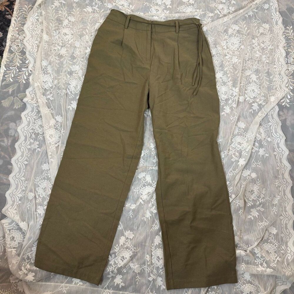 4th + Reckless Olive Wide-Leg Trousers – Tie Waist | High Rise | Size L (UK 12)
